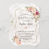 金ゴールドフレーム赤面ピンクフローラ大理石バプテスマ 招待状 (正面/裏面)