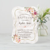 金ゴールドフレーム赤面ピンクフローラ大理石バプテスマ 招待状 (スタンド正面)