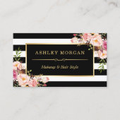 金ゴールドフレーム赤面フローラストライプ白黒 名刺 (正面)