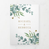 金ゴールドフレーム離れユーカリス写真結婚コラージュ 三つ折り招待状 (カバー)