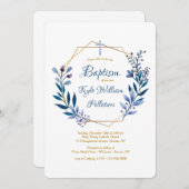 金ゴールドフレーム青い枝の宗教招待状 招待状 (正面/裏面)