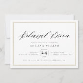 金ゴールドフレーム黒レタリングリハーサル夕食 招待状 (正面)