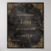 金ゴールドフレーム黒大理石ゲーム数キス ポスター (正面)