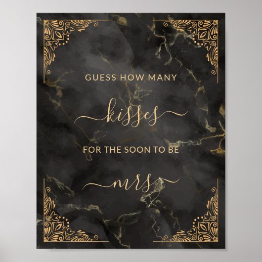 金ゴールドフレーム黒大理石ゲーム数キス ポスター (正面)