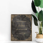 金ゴールドフレーム黒大理石ゲーム数キス ポスター