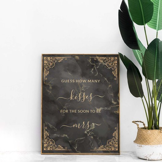 金ゴールドフレーム黒大理石ゲーム数キス ポスター