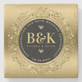 金ゴールドフレーム50結婚周年記念テンプレート ストーンコースター (正面)