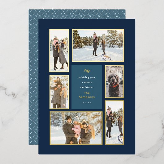 金ゴールドフレーム6フォトギャラリークリスマスフォイルホリデー 箔シーズンカード (正面/裏面)