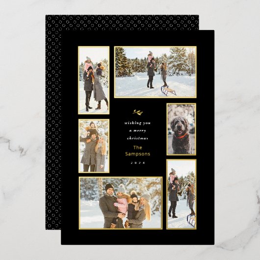 金ゴールドフレーム6フォトギャラリークリスマスフォイルホリデー 箔シーズンカード (正面/裏面)