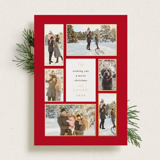 金ゴールドフレーム6フォトギャラリークリスマスフォイルホリデー 箔シーズンカード