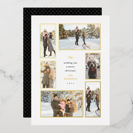 金ゴールドフレーム6フォトギャラリークリスマスフォイルホリデー 箔シーズンカード (正面/裏面)