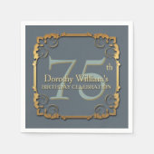 金ゴールドフレーム75番目の誕生祝い紙ナプキン スタンダードカクテルナプキン (正面)