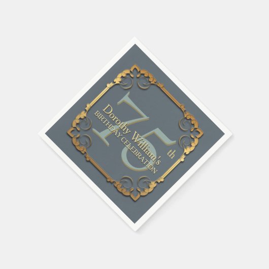 金ゴールドフレーム75番目の誕生祝い紙ナプキン スタンダードカクテルナプキン (角)