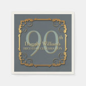 金ゴールドフレーム90番目の誕生祝い紙ナプキン スタンダードカクテルナプキン (正面)