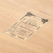 金ゴールドフレーム，エッフェルタワー50th誕生日パーティー アクリル招待状 (レイダウン)