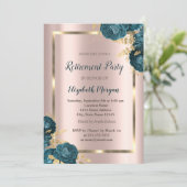 金ゴールドフレーム、バラ金ゴールド緑の花の退職 招待状 (スタンド正面)