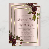 金ゴールドフレーム、ブルゴーニュバラ、バラ金ゴールド退職 招待状 (正面/裏面)