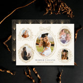 金ゴールドフレーム&ボタニカルアクセントのクリームの卒業 招待状