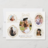 金ゴールドフレーム&ボタニカルアクセントのクリームの卒業 招待状 (正面)