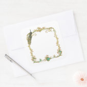 金ゴールドフレーム「日付を保存」ステッカー付き孔雀 スクエアシール (封筒)