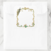 金ゴールドフレーム「日付を保存」ステッカー付き孔雀 スクエアシール (バッグ)