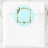 金ゴールドフレーム「日付を保存」ステッカー付き孔雀 ラウンドシール (バッグ)