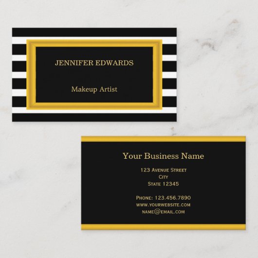 金ゴールドフレーモダンムブラックストライププロフェッショナル 名刺 (正面/裏面)