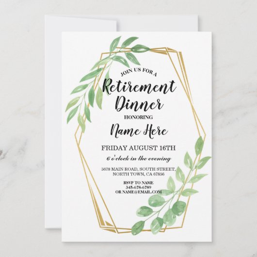 金ゴールドフレー葉ムパーティー退職した招待状 招待状 (正面)