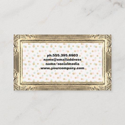 金ゴールドフレ縁どーム |グリッターシック水玉模様 名刺 (裏面)