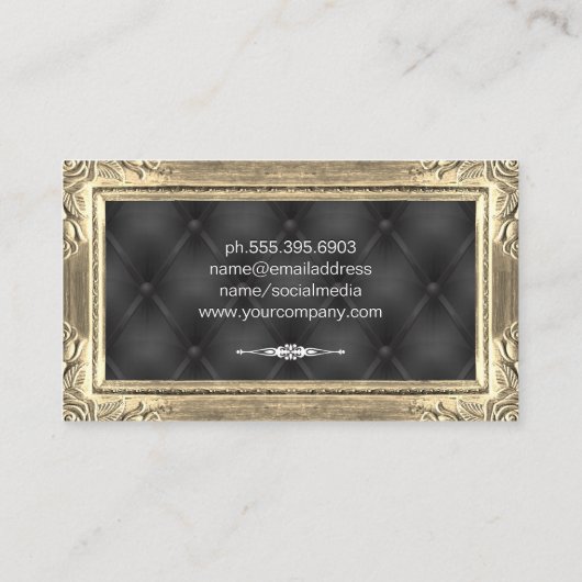 金ゴールドフレ縁どーム | 黒い布張りパディング 名刺 (裏面)