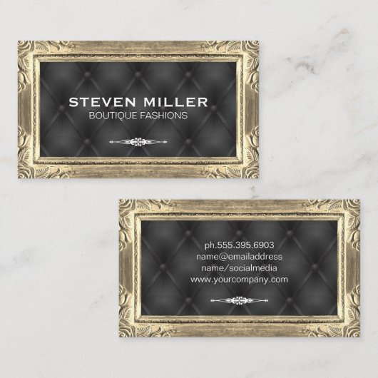 金ゴールドフレ縁どーム | 黒い布張りパディング 名刺 (正面/裏面)