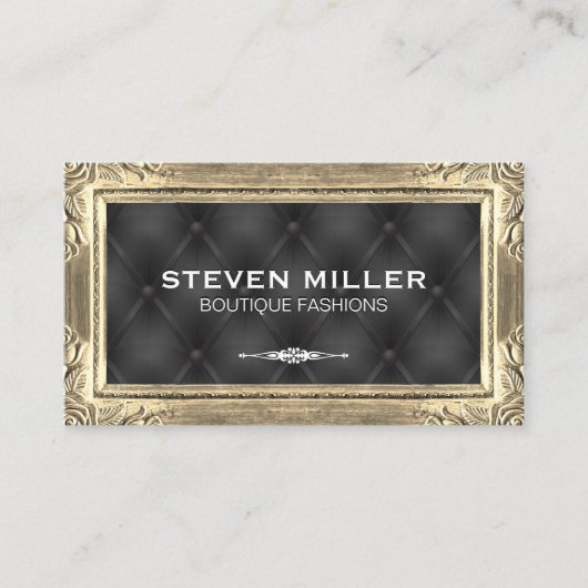 金ゴールドフレ縁どーム | 黒い布張りパディング 名刺 (正面)