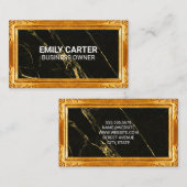 金ゴールドフレ縁どーム |黒大理石の背景 名刺 (正面/裏面)