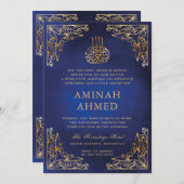 金ゴールドフレ華美ームブルーイスラムAqiqa Aqeqaベビー 招待状 (正面/裏面)