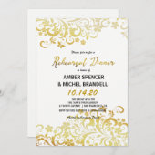 金ゴールドフローイングフローラリハーサルディナー招待状 招待状 (正面/裏面)