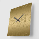 金ゴールドフローラが金ゴールドの背景に表示される スクエア壁時計 (傾斜)