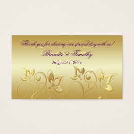 金ゴールドフローラとパープル結婚式の引き出物ラベル