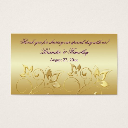 金ゴールドフローラとパープル結婚式の引き出物ラベル (正面)
