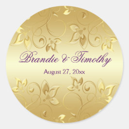 金ゴールドフローラとパープル1.5インチラウンドステッカー ラウンドシール