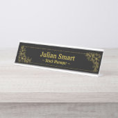 金ゴールドフローラとフレーム デスクネームプレート (正面)