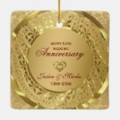 金ゴールドフローラとリングや輪50結婚周年記念 セラミックオーナメント (裏面)