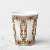 金ゴールドフローラとレッドストーンズ紙カップ 紙コップ (正面)