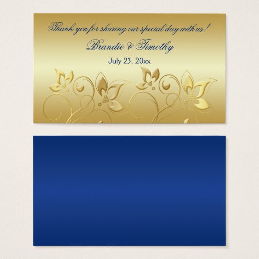 金ゴールドフローラと王室のブルー結婚式の引き出物ラベル (正面&裏面)