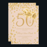 金ゴールドフローラと紙吹雪50th Birthday Party赤面  招待状<br><div class="desc">50th エレガント誕生日パーティー金ゴールドフローラとグリッター紙吹雪招待テンプレート。生け花モダンを特集。</div>