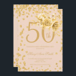 金ゴールドフローラと紙吹雪50th Birthday Party赤面  招待状<br><div class="desc">50th エレガント誕生日パーティー金ゴールドフローラとグリッター紙吹雪招待テンプレート。生け花モダンを特集。</div>