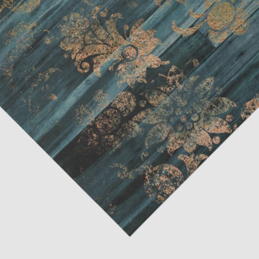 金ゴールドフローラと青素朴木材デクページ 薄葉紙 (詳細)