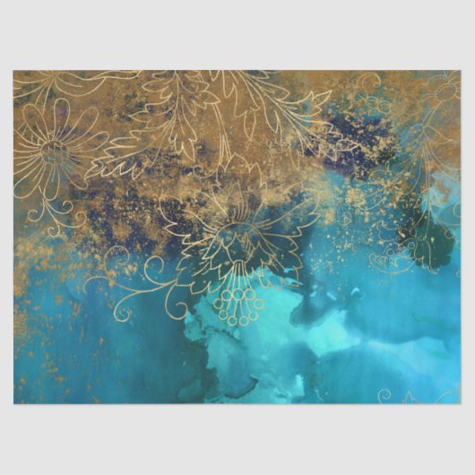 金ゴールドフローラのアウトラインティール(緑がかった色)の緑の切り離し 薄葉紙 (正面)