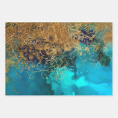 金ゴールドフローラのアウトライン(ティール(緑がかった色)緑) ラッピングペーパーシート (正面3)