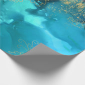 金ゴールドフローラのアウトライン(ティール（緑がかった色）緑) ラッピングペーパー (角)