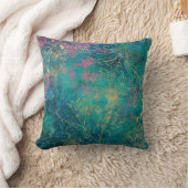 金ゴールドフローラのアウトライン(ピンクティール(緑がかった色)) クッション (ブランケット)